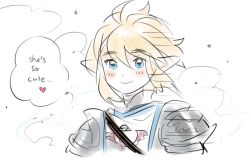 Rule 34 | 1boy, ahoge, armor, aubz, blue eyes, blush, closed mouth, english text, hair between eyes, heart, hyrule warriors: age of calamity, link, male focus, nintendo, pointy ears, shoulder armor, sidelocks, simple background, smile, soldier&#039;s set (zelda), solo, the legend of zelda, the legend of zelda: breath of the wild, thought bubble, upper body, white background