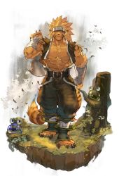 Rule 34 | 1boy, abs, animal ears, animal print, bara, belt, body hair, breath of fire, breath of fire iii, forest, furry, furry male, headband, large pectorals, male focus, manly, monster, muscular, muscular male, nature, nikism, nipples, one eye closed, pants, pectoral cleavage, pectorals, pointy ears, rei (breath of fire), slime (creature), solo, tail, thick arms, thick thighs, thighs, tiger ears, tiger print