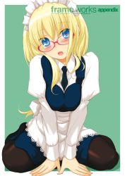 Rule 34 | 1girl, akatsuki (akatsukishiki), blonde hair, blue eyes, glasses, maid, maid headdress, original, pantyhose, solo