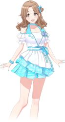 Rule 34 | 1girl, brown eyes, brown hair, choker, dress, frilled dress, frills, ichikawa hinana, idol, idol clothes, idolmaster, idolmaster shiny colors, idolmaster shiny colors song for prism, official art, solo, transparent background