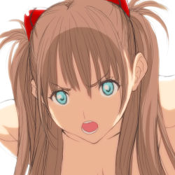 Rule 34 | 1girl, blue eyes, breasts, brown hair, cleavage, face, long hair, neon genesis evangelion, open mouth, poin (hidsuki), solo, souryuu asuka langley