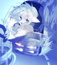 Rule 34 | 1girl, :d, ahoge, animal ears, blue theme, blush, bow, bowtie, car, cross-section, drifting, driving, eyes visible through hair, galaxy angel, guard rail, hair intakes, happy, initial d, lights, looking at viewer, mint blancmanche, mitsubishi, mitsubishi motors, monochrome, motion blur, motion lines, motor vehicle, mountain, night, non-web source, open mouth, outdoors, parody, road, short hair, sketch, smile, smoke, solo, speed lines, speeding, steering wheel, vehicle, vehicle focus