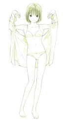 Rule 34 | 1girl, barefoot, bikini, monochrome, original, sketch, solo, swimsuit, traditional media, yoshitomi akihito