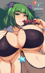 Rule 34 | 1girl, brandish mew, breasts, fairy tail, green hair, highres, large breasts, nail polish, solo, taiger