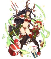 Rule 34 | 1girl, :d, antlers, bell, bikini, black hair, black thighhighs, boots, breasts, candle, candlelight, candlestand, cape, christmas, fire emblem, fire emblem awakening, fire emblem heroes, full body, gift, highres, horns, medium breasts, navel, nintendo, official alternate costume, official art, open mouth, ornament, red cape, red thighhighs, santa costume, smile, solo, sparkle, standing, swimsuit, tharja (fire emblem), tharja (winter) (fire emblem), thighhighs, thighhighs under boots, transparent background, wreath