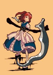 Rule 34 | 1girl, alternate weapon, female focus, hair bobbles, hair ornament, kiseru, onozuka komachi, smoking pipe, pipe in mouth, red eyes, red hair, scythe, short hair, smoking, solo, sonson (eleven), tabi, touhou, twintails, two side up, weapon