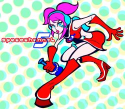 Rule 34 | 1girl, azookara, boots, gloves, headset, navel, pink hair, skirt, space channel 5, thighs, twintails, ulala
