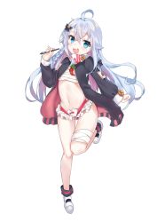 Rule 34 | 1girl, :d, ahoge, bandages, bandaged leg, bandages, black coat, blue eyes, bow, coat, commentary request, fang, full body, hair bow, highres, holding, kagura nana, leg up, long hair, long sleeves, looking at viewer, midriff, multicolored hair, nana kagura, nanakagu karatou ch, navel, open clothes, open coat, open mouth, pink hair, sarashi, shoes, silver hair, simple background, smile, solo, stomach, stylus, thighs, two-tone hair, virtual youtuber, white background