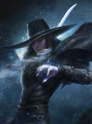 Rule 34 | 1boy, agnidevi, d (vampire hunter d), hat, highres, long hair, male focus, silver hair, solo, sword, vampire hunter d, weapon, witch hat