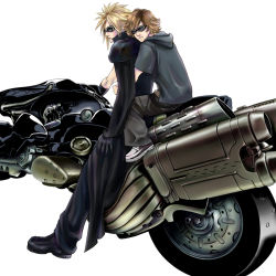 Rule 34 | 1990s (style), 2boys, blonde hair, brown hair, cloud strife, denzel (ff7), final fantasy, final fantasy vii, gloves, goggles, guernica, motor vehicle, motorcycle, multiple boys, retro artstyle, vehicle