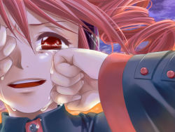 Rule 34 | 1girl, close-up, drill hair, happy tears, kasane teto, pink hair, pink theme, portrait, red eyes, solo, tears, toyu, twin drills, twintails, utau, vocaloid, wiping tears