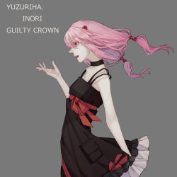 Rule 34 | 10s, 1girl, bare shoulders, breasts, guilty crown, hair ornament, hairclip, highres, long hair, nanairo, open mouth, pink eyes, pink hair, simple background, solo, twintails, yuzuriha inori