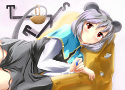 Rule 34 | 1girl, animal ears, basket, blush, capelet, cheese, dowsing rod, female focus, food, grey hair, highres, jewelry, mouse (animal), mouse ears, mouse tail, nazrin, pendant, red eyes, sakura ani, short hair, solo, tail, touhou