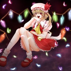 Rule 34 | 1girl, bad id, bad pixiv id, blonde hair, female focus, flandre scarlet, highres, mary janes, nayuzu, one side up, ponytail, red eyes, shoes, short hair, side ponytail, solo, touhou, wings