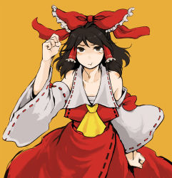 Rule 34 | 1girl, angry, asagi657, asakura noi, bad id, bad pixiv id, bare shoulders, black hair, brown eyes, clenched hand, clenched hands, detached sleeves, female focus, hakurei reimu, japanese clothes, miko, mountain of faith, pout, ribbon, solo, tears, touhou