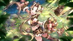 Rule 34 | 1girl, ahoge, animal ears, character request, highres, illusion connect, jungle, leopard, leopard ears, leopard girl, leopard tail, long hair, nature, shihu (illusion connect), tail, usagihime