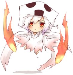 Rule 34 | androgynous, blush, chibi, fire, gender request, ghast, minecraft, personification, red eyes, solo, tosura-ayato, white background, white hair, wings