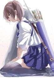 Rule 34 | 10s, arrow (projectile), bad id, bad twitter id, brown eyes, brown hair, japanese clothes, kaga (kancolle), kantai collection, long hair, muneate, quiver, shijima (sjmr02), side ponytail, solo