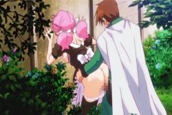 Rule 34 | against wall, animated, animated gif, ass, blue eyes, blush, cape, censored, clothing aside, glasses, huge ass, panties, panties aside, pink hair, rance (series), rance 01, sex, sill plain, skirt, thighhighs, underwear, vaginal