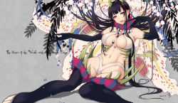 Rule 34 | 1girl, ane naru mono, black hair, black thighhighs, blush, breasts, chiyo (ane naru mono), demon girl, elbow gloves, gloves, horns, large breasts, long hair, looking at viewer, mole, mole under eye, navel, open mouth, original, pochi (pochi-goya), pointy ears, purple eyes, smile, solo, tentacles, thighhighs, very long hair