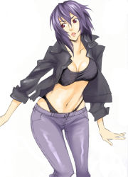 Rule 34 | 1girl, breasts, female focus, ghost in the shell, ghost in the shell stand alone complex, kusanagi motoko, large breasts, purple hair, short hair, simple background, solo, underwear, white background