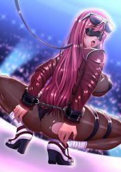 Rule 34 | 1girl, ass, bdsm, blindfold, bodystocking, bondage, bound, breasts, goddess of victory: nikke, hexelica, large breasts, red hair, restrained, solo, thigh strap, tongue, tongue out, volume (nikke), wrist cuffs