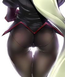 Rule 34 | 1girl, aq interactive, arcana heart, arcana heart 3, ass, ass focus, atlus, bad id, bad pixiv id, black pantyhose, cameltoe, close-up, examu, from behind, head out of frame, hip focus, noto kurumi, panties, panties under pantyhose, pantyhose, simple background, solo, thick thighs, thigh gap, thighs, trefoil, underwear, weiss, wide hips