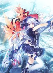 Rule 34 | 2girls, absurdres, alyn (fairy fencer f), bare shoulders, black dress, bow, bowtie, breasts, choker, detached sleeves, dress, fairy fencer f, female focus, frilled skirt, frills, gothic lolita, hair bow, hairband, highres, jewelry, lolita fashion, lolita hairband, long hair, long sleeves, medium breasts, miniskirt, multiple girls, official art, open mouth, panties, puffy short sleeves, puffy sleeves, purple eyes, red dress, red eyes, red hair, red panties, red skirt, ribbon, short sleeves, skirt, thigh strap, thighhighs, tiara (fairy fencer f), tsunako, twintails, underwear, weapon, white hair, white legwear