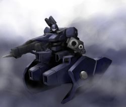 Rule 34 | 1other, armored core, from software, gun, hover vehicle, hovering, lowres, mecha, painting (medium), rifle, robot, solo, traditional media, weapon