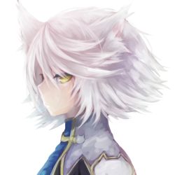 Rule 34 | 1girl, animal ears, ashuorange, from side, looking at viewer, looking to the side, pop-up story, profile, rita drake, simple background, solo, white background, white hair, wolf ears, wolf girl, yellow eyes