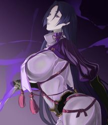 Rule 34 | 1girl, artist request, bad id, bad twitter id, breasts, fate/grand order, fate (series), hip focus, huge breasts, katana, light smile, long hair, minamoto no raikou (fate), parted lips, purple eyes, purple hair, solo, sword, very long hair, weapon