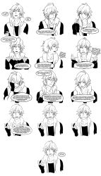 Rule 34 | 10s, 1boy, acidfreecoke, amata sora, aquarion (series), aquarion evol, comic, expressions, facial expressions, greyscale, highres, male focus, monochrome, simple background, solo, spoilers, upper body, white background