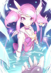 Rule 34 | 1girl, alternate costume, alternate hair color, alternate hairstyle, brooch, choker, earrings, elbow gloves, gloves, highres, jewelry, league of legends, lux (league of legends), magical girl, pink hair, solo, star (symbol), star guardian (league of legends), star guardian lux, twintails