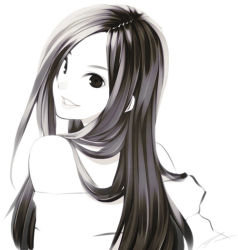 Rule 34 | 1girl, greyscale, hair over shoulder, lips, long hair, looking at viewer, looking back, monochrome, off-shoulder shirt, off shoulder, original, poaro, shirt, signature, simple background, smile, solo, white background