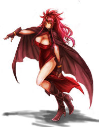 Rule 34 | 1girl, absurdres, breasts, cleavage, cleavage cutout, cloak, clothing cutout, full body, gloves, highres, horns, hrtyuk, large breasts, long hair, looking at viewer, original, pointy ears, red eyes, red hair, single horn, solo, standing