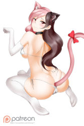 Rule 34 | 1girl, anal, anal object insertion, anal tail, animal ears, anus, ass, back, backboob, bare back, bare shoulders, bikini, blush, bow, breasts, brown hair, butt crack, butt plug, cameltoe, cat ears, cat girl, cat tail, choker, cleft of venus, closed mouth, collar, covered erect nipples, elbow gloves, embarrassed, fake tail, from behind, full body, gloves, hair between eyes, heterochromia, highres, kimmy77, large breasts, long hair, looking at viewer, looking back, multicolored hair, neo politan, object insertion, patreon logo, pink eyes, pink hair, red bow, rwby, seiza, sex toy, side-tie bikini bottom, sideboob, simple background, sitting, solo, split-color hair, swimsuit, tail, tail bow, tail ornament, thighhighs, two-tone hair, underboob, watermark, wavy mouth, web address, white background, white bikini, white gloves, white thighhighs