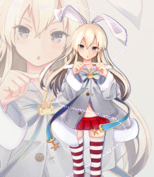 Rule 34 | 1girl, absurdres, blonde hair, breasts, brown eyes, christmas, highres, himeyamato, kantai collection, long hair, looking at viewer, merry christmas, open mouth, red skirt, self-upload, shimakaze (kancolle), skirt, small breasts, standing, striped clothes, striped thighhighs, thighhighs