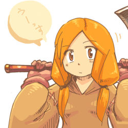 Rule 34 | 1girl, axe, bad id, bad pixiv id, blonde hair, closed mouth, commentary request, final fantasy, final fantasy tactics, geomancer (fft), gloves, long hair, looking at viewer, momigara (mmgrkmnk), simple background, solo, twintails, white background