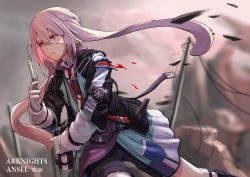 Rule 34 | 1boy, absurdres, animal ears, ansel (arknights), arknights, bleeding, blood, character name, commentary request, deep wound, doctor, highres, holding, holding syringe, injury, jacket, jtleeklm, long sleeves, male focus, medic, necktie, needle, outdoors, pink hair, power lines, rabbit boy, rabbit ears, red necktie, solo, stethoscope, syringe, utility pole