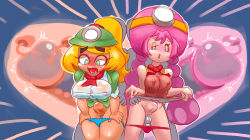 Rule 34 | 2boys, 2girls, blonde hair, blush, captain toad: treasure tracker, cervical penetration, cervix, clothed sex, deep penetration, fang, goombella, green eyes, helmet, highres, mario (series), minuspal, multiple boys, multiple girls, nintendo, paper mario, paper mario: the thousand year door, penis, pink eyes, pink hair, ponytail, pussy, sex, stomach bulge, toadette, uncensored, underwear, uterus, vaginal