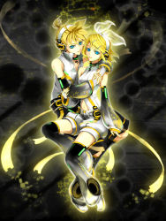 Rule 34 | 1boy, 1girl, aqua eyes, arm warmers, bad id, bad pixiv id, blonde hair, brother and sister, detached sleeves, hair ornament, hair ribbon, hairclip, headphones, kagamine len, kagamine len (append), kagamine rin, kagamine rin (append), ribbon, short hair, shorts, siblings, smile, twins, vocaloid, vocaloid append, yamano uzura