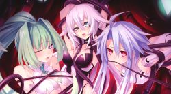 Rule 34 | 10s, 3girls, absurdres, ahoge, arms up, bdsm, black heart (neptunia), blanc (neptunia), blue eyes, blue hair, bondage, bound, breasts, cable, choujigen game neptune, choujigen game neptune mk2, female focus, game cg, green hair, green heart (neptunia), highres, medium breasts, multiple girls, neptune (series), noire (neptunia), official art, one eye closed, ponytail, purple eyes, purple hair, red eyes, short hair with long locks, small breasts, symbol-shaped pupils, tentacles, tsunako, vert (neptunia), white hair, white heart (neptunia)