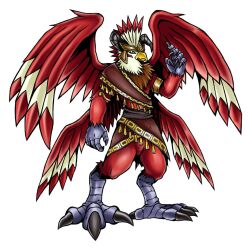 Rule 34 | aquilamon, beak, claws, digimon, digimon (creature), hawkmon, horns, original, simple background, solo, white background, wings