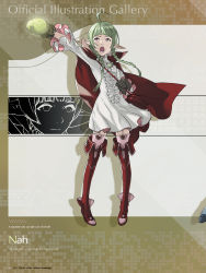 Rule 34 | 1girl, absurdres, ahoge, bag, boots, braid, brown gloves, cape, character name, detached sleeves, dress, fire emblem, fire emblem awakening, frills, full body, fur trim, garter straps, gloves, green hair, highres, kozaki yuusuke, long hair, long sleeves, nah (fire emblem), nintendo, official art, open mouth, pink footwear, pointy ears, purple eyes, red cape, red footwear, short dress, simple background, solo, stone, thigh boots, thighhighs, thighhighs under boots, twin braids, twintails, wide sleeves, zettai ryouiki