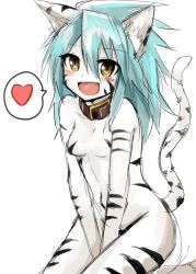 Rule 34 | 1girl, animal ears, between legs, blush, collar, furry, furry female, fuurin rei, hand between legs, heart, long hair, looking at viewer, open mouth, original, seiza, simple background, sitting, smile, solo, spoken heart, tail, tiger ears, tiger tail, v arms, white background, yellow eyes, yoshizawa tsubaki