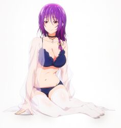 Rule 34 | 1girl, aoba yuzuki, breasts, cleavage, highres, large breasts, purple hair, red eyes, smile, stitched, temple (series), third-party edit