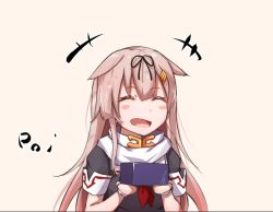 Rule 34 | +++, 1girl, baileys (tranquillity650), black serafuku, blush, box, closed eyes, commentary request, facing viewer, hair between eyes, hair flaps, hair ornament, hair ribbon, hairclip, holding, holding box, kantai collection, long hair, neckerchief, open mouth, poi, red neckerchief, ribbon, scarf, school uniform, serafuku, short sleeves, sidelocks, simple background, solo, upper body, white background, white scarf, yuudachi (kancolle), yuudachi kai ni (kancolle)