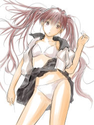 Rule 34 | 1girl, bad id, bad pixiv id, bra, clothes lift, funaba, hitori (htr t), lingerie, long hair, navel, open clothes, open shirt, panties, shirt, sketch, skirt, skirt lift, solo, twintails, underwear, upskirt, very long hair
