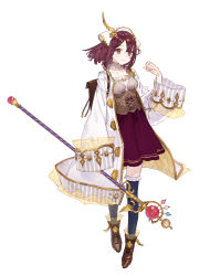 Rule 34 | 1girl, absurdres, atelier (series), atelier lydie &amp; suelle, atelier sophie, brown eyes, coat, corset, dress, full body, headdress, highres, holding, holding staff, long sleeves, looking at viewer, noco (adamas), official art, open clothes, open coat, red hair, short hair, sleeve cuffs, sleeves past wrists, smile, solo, sophie neuenmuller, staff, thighhighs, turtleneck, wide sleeves
