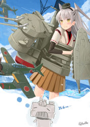Rule 34 | 10s, 1girl, aircraft, airplane, amatsukaze (kancolle), bad id, bad pixiv id, commentary, cosplay, dreaming, highres, ise (kancolle), ise (kancolle) (cosplay), kantai collection, rensouhou-kun, retorillo, silver hair, yellow eyes, zuiun (kancolle)